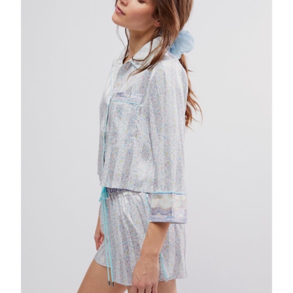 Free People Sweet Talk Floral Pajama Set Button Front Top & Shorts M